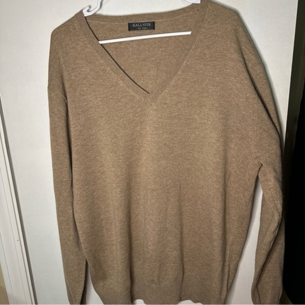 Vtg Kallspin Wool‎ Cashmere Blend V-Neck Beige Sweater Men’s Tall XL
